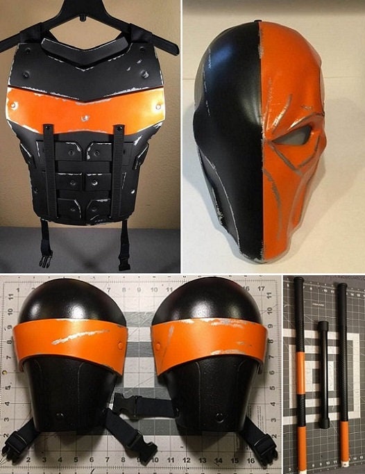 Deathstroke Arkham Origins 4-piece set: chest armor, mask, staff, and shoulders Matte Black True Orange